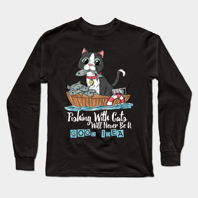 Copy of Cute Funny Cat Eat Fish Fishing Gift Long Sleeve T-Shirt by Freid